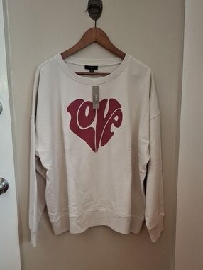 NWT J. Crew Cream Sweatshirt with Pink Heart 'LOVE' Graphic_1